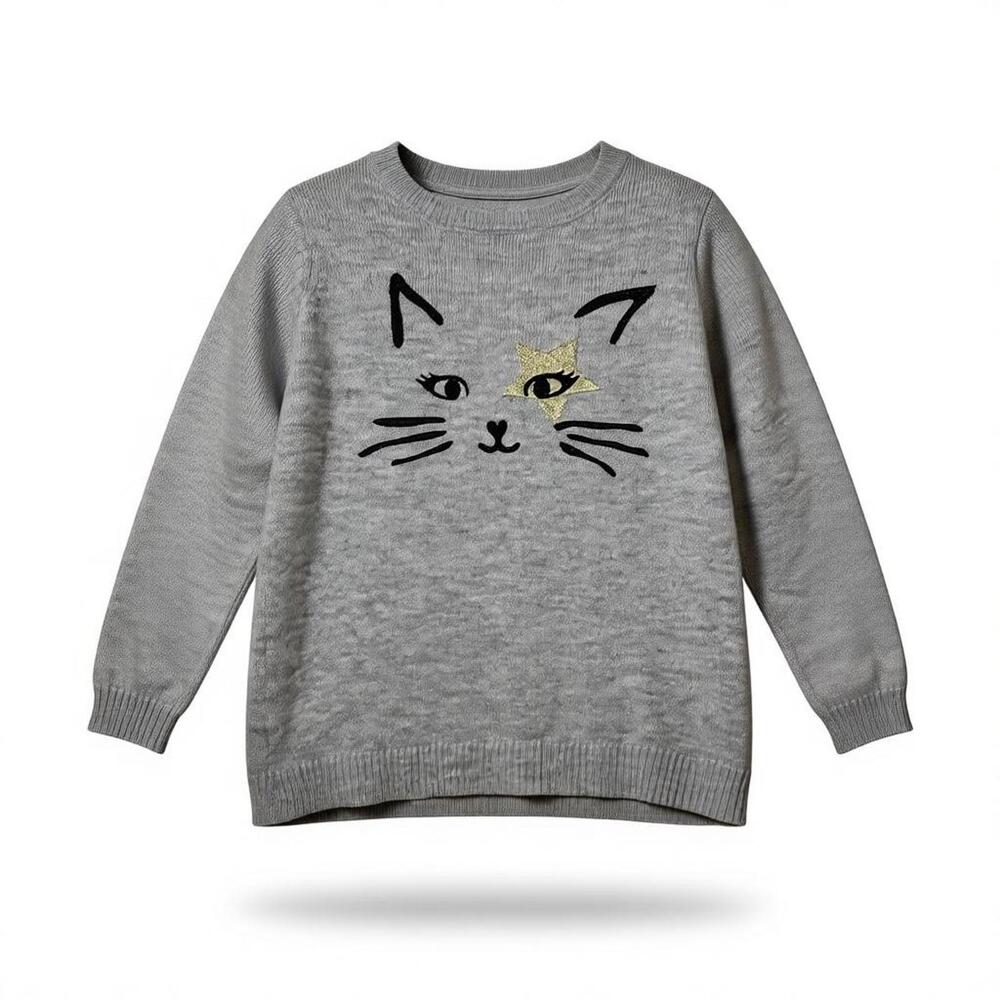 Blush by Us Angels Girls 8 Gray Cat Face Sweater Size 8